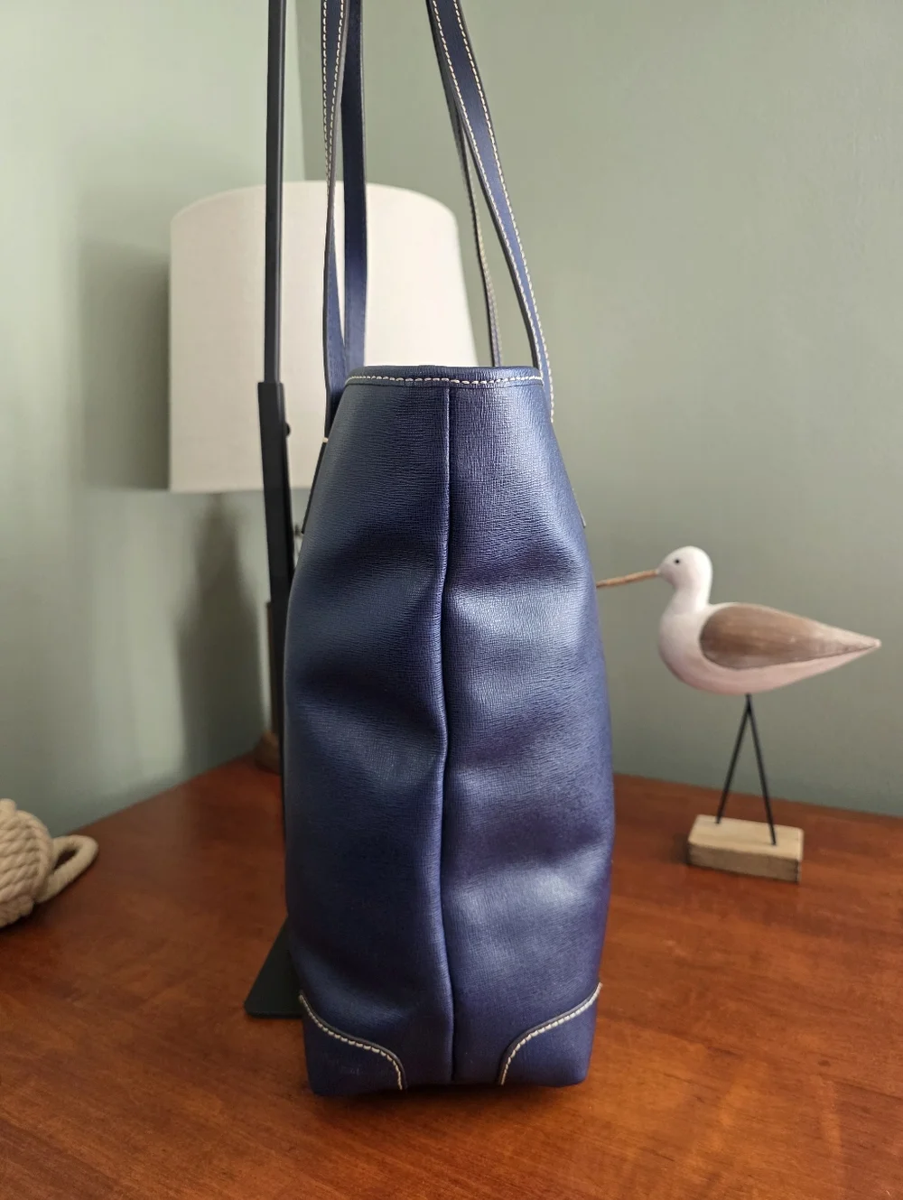 Dooney & Bourke Large Navy Blue Leather Shopper Tote Bag